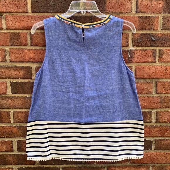 THML Embroidered Linen Denim Stripe Shirt Blouse Sleeveless Tank Top Small - Picture 3 of 6